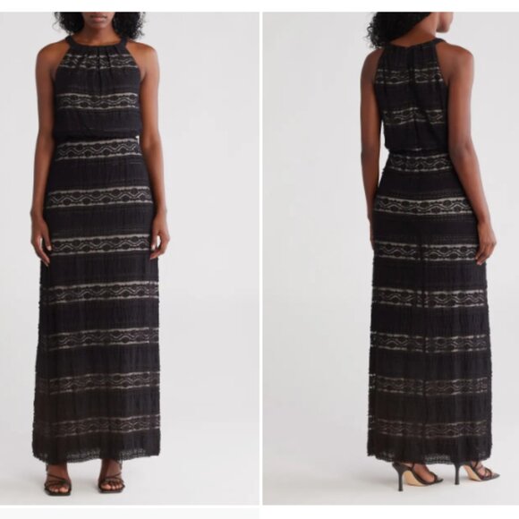 NEW Eliza J Halter Neck Sleeveless Lace Maxi Dress BLACK, Size 16 - Picture 1 of 3